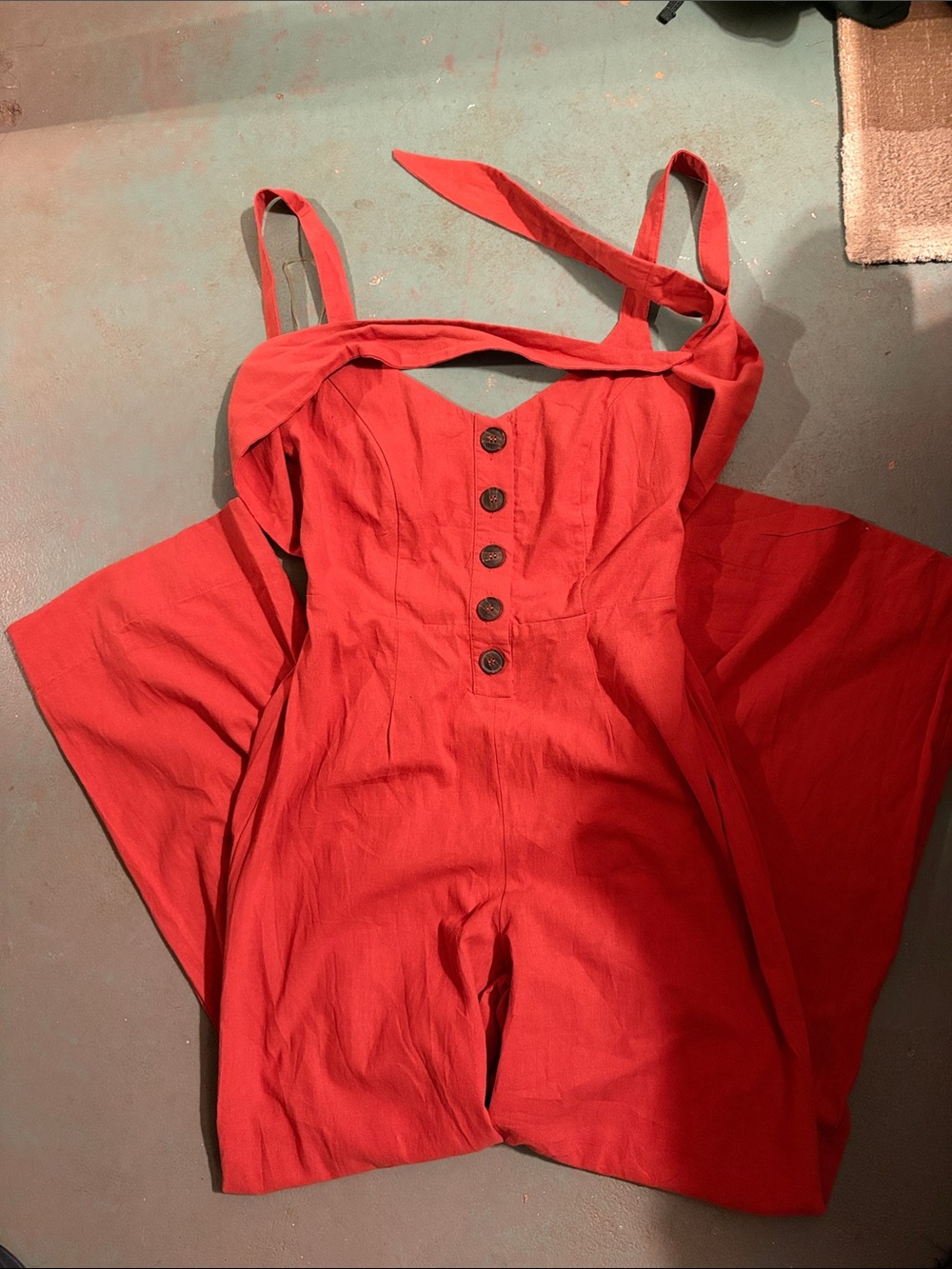 Charlotte Russe Red Button-Front Wide Leg Jumpsuit